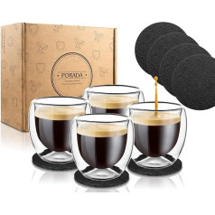 Porada 4 divstūra espresso glāžu komplekts 80 ml 4 papildu paliktnīši Deserta glāzes Divstūra glāzes Espresso tasīšu komplekts Termiskās glāzes Dāvanu komplekts Turku tējas glāze