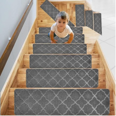 Pack of 15 Carpet Stair Steps, Runner, 76 x 20 cm, Non-Slip, Self-Adhesive, Carpet Stair Runner with Non-Slip Rubber, Washable Safety Protective Carpet Cover for Children and Pets (01)