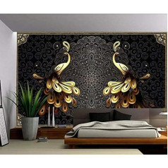 Tapetes Luksusa Eiropas melnā zelta Peacock sienas sienas sienas modernā apdare Hd mākslas drukāt plakātu attēlu attēlu dzīvojamo tapetes Home Decor tapetes 3D efekts dzīvojamā istaba guļamistaba bērnistaba-200Cm×140Cm