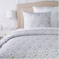 1 x Amazon Basics Microfibre Duvet Cover Set, Blue Floral, 135 x 200 cm / 80 x 80 cm, Flowery Design