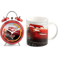 Home Disney Cars Set Alarm Clock Mug, Porcelain, Red, 2 Units