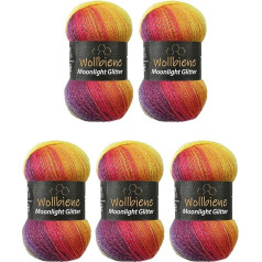 Moonlight Glitter Batik Simli 5 x 100 g Adīšanas vilna 500 g Vilna adīšanai un tamborēšanai 20% vilna Metāliska vilna Turku vilna Krāsu gradients Vilna Glitter Wool (2600 Rainbow)