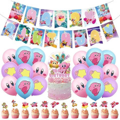 Hilloly Kirby dzimšanas dienas dekorēšana Kirby dzimšanas dienas balonu komplekts Puses piederumi Happy Birthday Banner Cake Topper baloni bērnu dzimšanas dienas svinībām