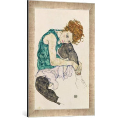 Egon Schiele Sēdoša sieviete 1917 Art Print augstas kvalitātes roku darbs 40 x 60 cm Silver Raya rāmī