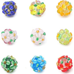 18 gabaliņi Bumpy Lampwork stikla pērlītes 12mm Handmade Loose Spacer pērlītes apaļas ar ziedu 9 krāsas DIY Kaklarota rokassprādze rokassprādze rotaslietas padarīt 1mm