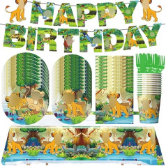 UZSXHJ 72-Piece Party Cutlery Set Lio- King Party Cutlery Lion Party Jungle Birthday Party Set Lion Party Animal Birthday Decoration Forest Animal Party Tableware Paper Cups Forest Animal Decoration