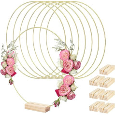 8 30 cm metalinių žiedų amatams pakuotė, auksinis metalinis žiedas su 8 mediniais stovais, metalinis žiedas su pagrindu stalui, svajonių gaudyklės žiedai, dekoratyvinis žiedas vestuvių dekoracijoms, sieniniai vainikai