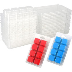 MILIVIXAY 50 Packs 8 Cavity Cubes Clamshells Wax Melt Containers for Cake Clear Empty Plastic Wax Melt Moulds