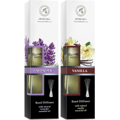 Telpu aromātiskais difuzors vaniļas un lavandas aromāts ar ēterisko lavandas eļļu - 100 ml - 2 x 100 ml - difuzora komplekts ar nūjiņām - istabas aromāts - istabas aromāts - istabas aromāts - istabas gaiss - vaniļas aromāts - smaržu difuzor