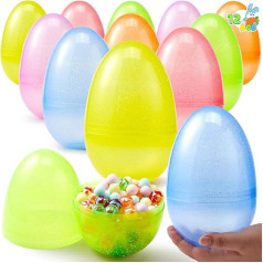 12 Pieces 7 Inch Jumbo Plastic Bright and Glittering Assorted Easter Eggs for Filling Treated, Easter Theme Party Favour, Easter Eggs, Hunting, Basket Stuffers Filler, Classroom Price Supplies Toys