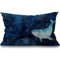 BGBDEIA Whale Starry Sky akvareļu dzīvnieku jūras tēmu jūras dzīve roku glezna taisnstūris Throw spilvens lieta dīvāns dīvāns Home Decor kokvilnas lina 30x50cm