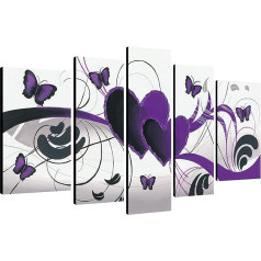 Wieco Art - Purple Love Butterfly 5 paneļi Modern 100% roku gleznotas abstraktas eļļas gleznas mākslas darbi uz izstieptas un ierāmētas audekla sienas mākslas darbi, kas gatavi pakārt sienas dekorēšanai mājas dekorēšanai ar Wieco Art