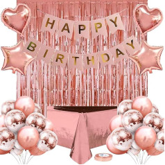 Kaucytue Happy Birthday Balloon Set Party Dekorācijas Rose Gold ar pušķu aizkaru un zvaigžņu sirds Latex folijas konfeti baloni DIY Siltās ainas svētku aksesuāri meitenēm sievietēm