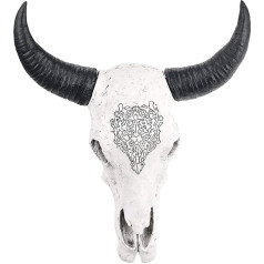 XINGYAN Resin Bull Head Ox Skull Head Wall Decor Longhorn Skull Sculptures Plaque Art Craft Ornaments Horns Statue Hanging Art for Home Decoration (Model A)