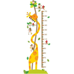 TENDYCOCO Baby Height Chart Žirafe Monkey Design Augstuma mērījumu sienas uzlīme Pašlīmējoša izaugsmes sienas lineāls mājas guļamistabai dzīvojamai istabai bērnistabai