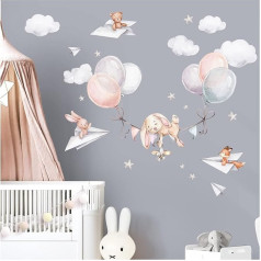 Little Deco DL846-4 Rabbit with Balloons Wall Sticker Animals Baby Room Sienas uzlīmes Pašlīmējoša dekorēšana