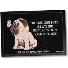 50 x 35 | 60 x 40 | 75 x 50 cm Paklājs Mopsis suņu paklājs Māja bez mopša ir kā pļava bez tauriņiem (Haus Pug, 60 x 40 cm)