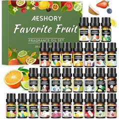 Aeshory Fruity Essential Oils for Diffuser, 28 x 5 ml Aroma Oil Essential Oils Set Aromatherapy Fragrance Oils Gift Set - Passion Fruit, Banana, Cranberry, Raspberry, Blueberry, Strawberry, Cherry