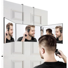 Vanexiss 3 Way Mirror Real Glass Adjustable with Telescopic Hooks for Cutting and Styling - Portable DIY Haircut Tool for Cutting, Trimming or Shaving Head and Cutout