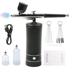 Aerograph Compressor Kit Portable Mini Airbrush Gun Dual Action Adjustable Cordless for Model Making Painting Nail Art Cake Tattoo Crafts (Black)