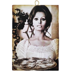 Kustom Art Vintage stila Sofia Loren Pizza drukas uz koka restorāns picērija bārs viesnīca dažādi izmēri (liels 40x30cm)