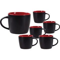 6 lielas kafijas krūzes ar melnu rokturi 350 ml keramikas krūze, kas ir droša trauku mazgājamā mašīnā Kafija, kakao, latte, tēja, dāvana (sarkana)