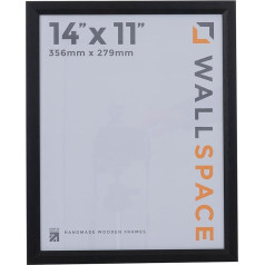 14x11 Black Frame | Beveled Black Wood Picture Frame 14x11 | Grained Wood 11x14 Inches Black Frames Solid Wood and Real Glass