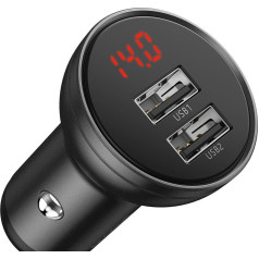 Baseus Digital Display Dual USB 4.8A auto lādētājs 24W + 3in1 USB - UBS Type C | micro USB | Lightning 1,2m kabelis melns (TZCCBX-0G)