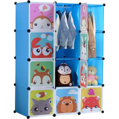 Brian & Dany Детский шкаф для одежды с дверцами и 2 вешалками, более глубокие отделения, чем обычно (45 см против 35 см), 110 x 47 x 147 см, синий