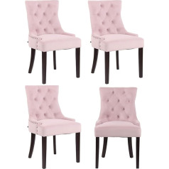 CLP Set of 4 Aberdeen Velvet Dining Room Chairs with High-Quality Padding and Velvet Cover Upholstered Chairs with Rubber Wood Frame, Colour: Pink, Frame Colour: Antique