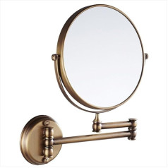 7Trees 8 Inch Retro Bathroom Foldable Wall Mount Makeup Mirror Flip Telescopic Beauty Mirror (Antique Brass)
