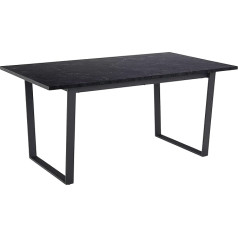 Ac Design Furniture Albert pusdienu galds ar melna marmora efektu un melnām metāla kājām, rūpnieciskā stila taisnstūra formas virtuves galds 6 sēdvietām, W160 x H74 x D90 cm