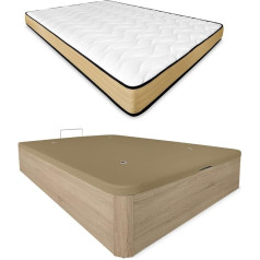 Duérmete Online DUÉRMETE ONLINE Aura Memory Foam Mattress Reversible + Folding Wooden Bed Large Capacity Polyurethane Wood 135 x 190 cm