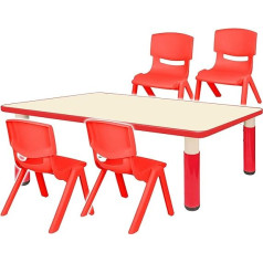 Alles-Meine.de Gmbh Children's Furniture Set - Table + 4 Chairs, Choice of Sizes and Colours, Red, Height Adjustable, 1 to 8 Years, Plastic, for Indoor and Outdoor Use, Children's Table/Child