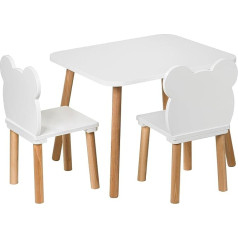 Playpals Furniture Amy bērnu galds ar 2 krēsliem, koka galda un krēslu komplekts, 50 x 60 cm, izturīgs bērnu sēdvietu komplekts, 2 krēsli, dabīgas mēbeles bērniem