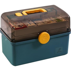 Kyaoayo Zāļu uzglabāšana, 3 līmeņu aptiekas skapis, mājas zāļu kastīte, zāļu organizators, liela kaste, aizslēdzama, daudzfunkcionāla zāļu kaste ar rokturi (īpaši liela, zila)