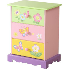 Wodeny Vaikiški stalčiai | Mergaičių komoda miegamajame | Vaikų saugojimo dėžės su drugelių gėlių paveikslais, rožinės, žalios, geltonos, violetinės spalvos (komoda)