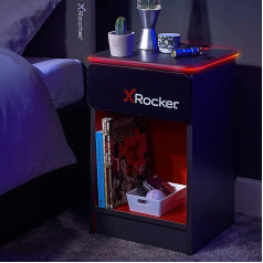 X Rocker Carbon-Tek Gaming Bedside Table with Built-in Wireless Charging Pad and Multicolor LED Lights, Single Side Cabinet Side Table with Drawer and Shelf, Grey Carbon Fiber Effect