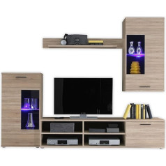 Stella Trading FRONTAL Wall Unit Complete Set in Sonoma Oak Look, Modern Cabinet Wall Unit with LED Lighting for Your Living Room, 230 x 190 x 38 cm (W x H x D)