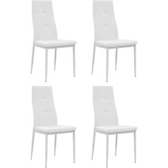 Vidaxl Valgomojo kėdės 4 vnt, valgomojo kėdė su aukštu atlošu, valgomojo kėdė, virtuvės kėdė, medinis rėmas, plieninės kojos, virtuvės valgomojo kėdė, moderni, balta dirbtinė oda