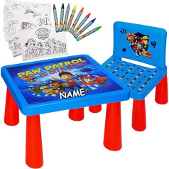 Alles-Meine.de Gmbh Galdiņa un krēsla komplekts - ietilpst krāsojamās lapas + pildspalvas - Paw Patrol - suņi - ietilpst nosaukums - gleznošanas galds/zīmēšanas galds/galds/spēļu galds - bērniem no K.
