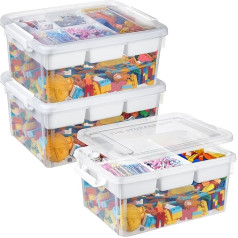 Greentainer Коробка для хранения строительных блоков, отделения для хранения, 3 штуки, штабелируемые коробки, хранение игрушек с крышкой, штабел