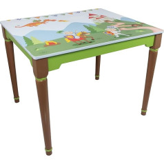 Fantasy Fields - Ar rokām darināts koka galds bērniem ar bruņinieku un pūķa tematiku (krēsls tiek pārdots atsevišķi) | Ar rokām darinātas un krāsotas detaļas | Bērniem draudzīga krāsa uz ūdens bāzes