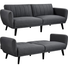 Yaheetech Reguliuojama sofa lova, sulankstoma sofa su miego funkcija, moderni 3 vietų sofa su porankiu, svečių sofa, sofa lova svetainei, miegamajam, svečių kambariui, tamsiai pilka