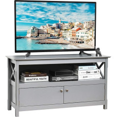 Costway TV Cabinet for TVs up to 50 Inches, Chest of Drawers Lowboard with Shelf and 2 Doors, Living Room Cabinet Sideboard TV Table Wood (Grey)