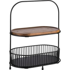 APS 30336 2-Tier Black Acacia Wood Serving Rack with Baskets and Serving Boards