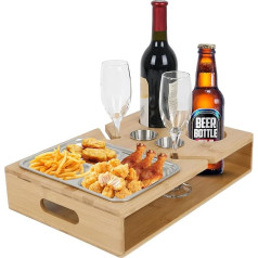 Btstil Couch Bar Snack Box, Couch Bar with Stainless Steel Snack Bowls & Wine Holder, Snack Bar Sofa Tray, Wooden Couch Snack Box, Wine Holder, Snack Dispenser, Personalised Sofa Organiser