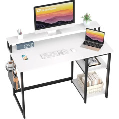 Greenforest Компьютерный стол с подставкой для монитора и реверсивными полками для хранения, 100 x 50 см, стол для домашнего офиса с крючками для на