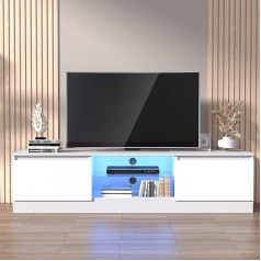Cozy Castle TV skapītis ar augstu spīdumu, televizoram līdz 70 collām, TV statīvs ar LED apgaismojumu, 160 x 40 x 35 cm, balts