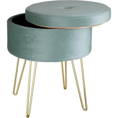 Tectake 800831 Stool with Velvet Storage Space, Maximum Load 300 kg, Padded Seat, Removable Lid, Stool Can Also Be Used as a Side Table, Round (Turquoise)